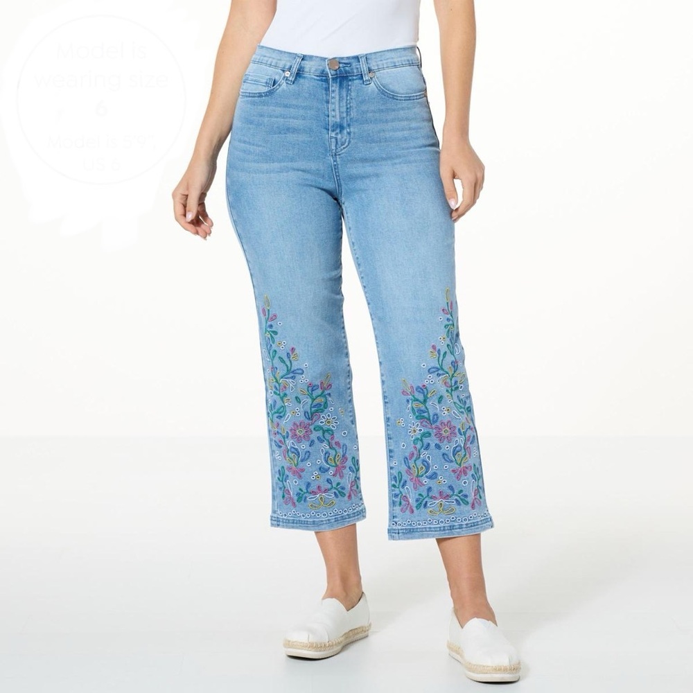 DG2 by Diane Gilman Signature Collection Eyelet Wide-Leg Crop Jeans